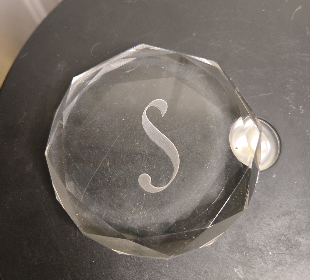 Antique Monogrammed Crystal "S" Paperweight